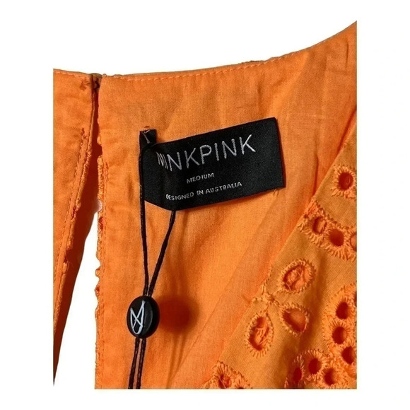 1407. MINKPINK HUXTON MINI COTTON DRESS ORANGE IN COLOR SIZE MEDIUM EYELET LACE - Picture 7 of 11